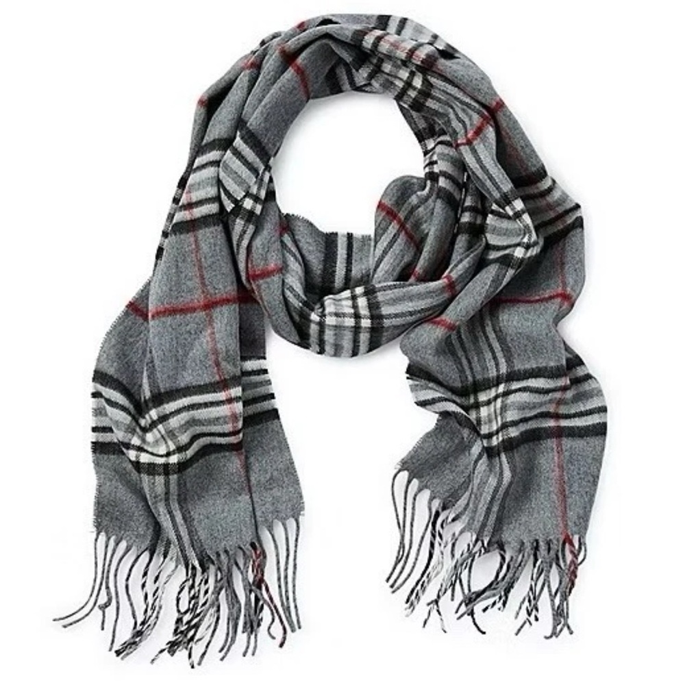 Cashmink V.FRAAS Grey Plaid Scarf Gray Academia Preppy Classic - Picture 5 of 6